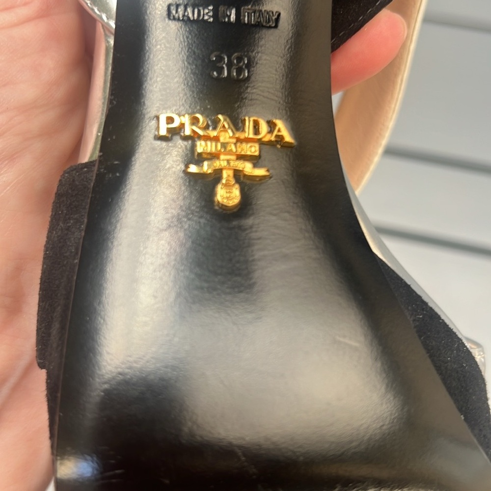 Prada Silver and Black Geometric Heels